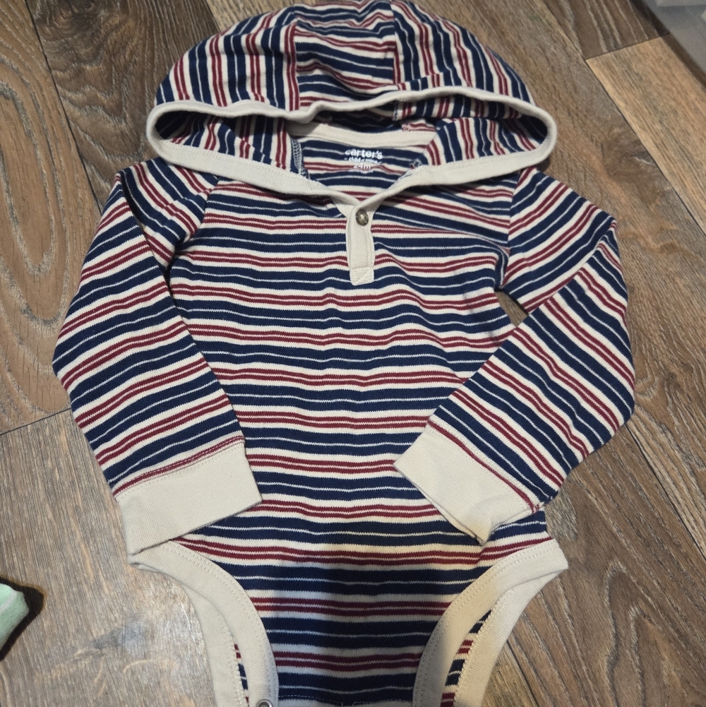 24 Month Carter's Striped Hooded Baby Onesie Red, White, and Blue